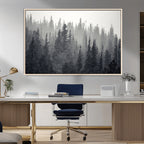 Misty Forest Canvas Wall Art | Monochrome Triptych Pine Tree Print