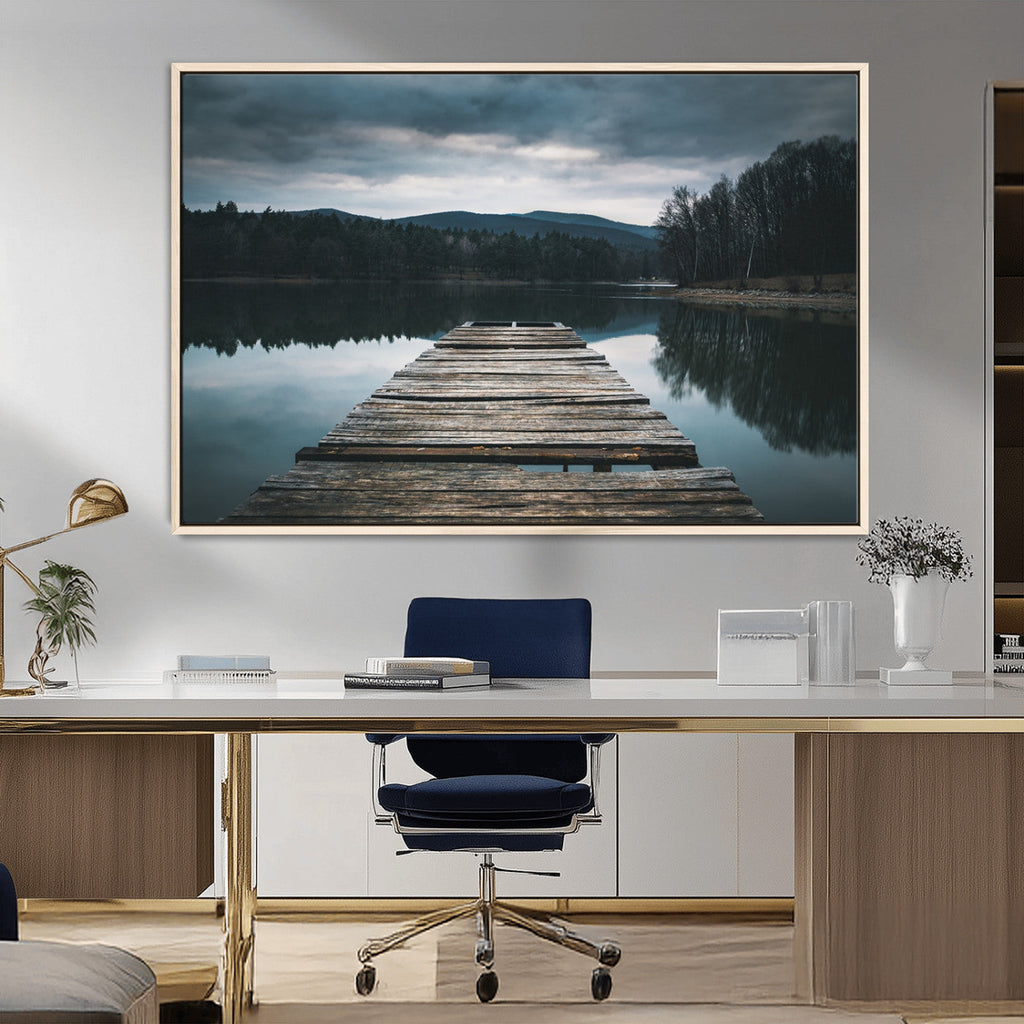 Wooden Bridge Near Lake Wall Art Canvas Print