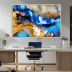 Blue Orange Marble Fluid Effect Canvas Wall Art Print