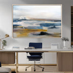 Abstract Landscape Wall Art Canvas | 3 Panel Modern Blue, Gold and White Canvas Art