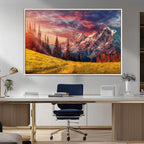 Mountain and Daylight Red Sunset Wall Art Canvas Print