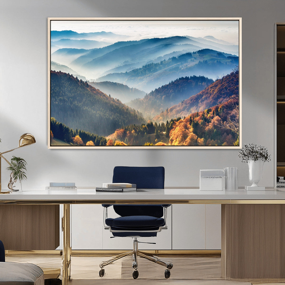 Misty Mountain Sunrise Triptych Canvas Print | Autumn Landscape Wall Art