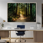 Sunlit Forest Pathway Canvas Print | 3 Panel Large Nature Wall Art