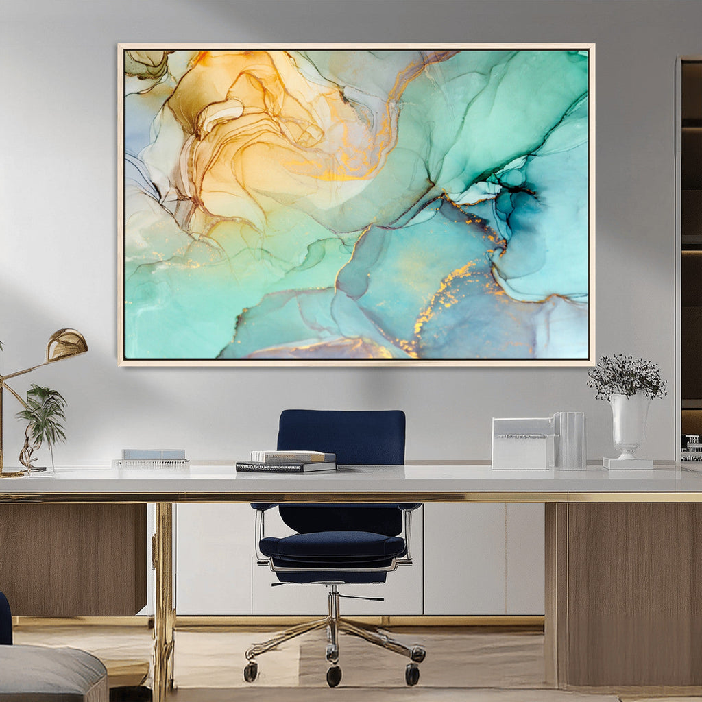 Green Marble Fluid Effect Abstract Canvas Wall Art Print