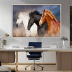 Animal Wall Art Three Horses Farmhouse Art Canvas Print