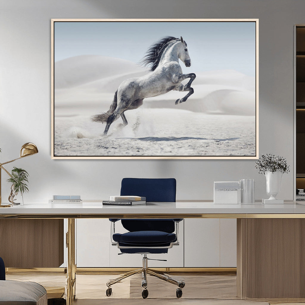 Prancing Horse Desert Large Wall Art Canvas Print, Majestic Horse Animal Artwork