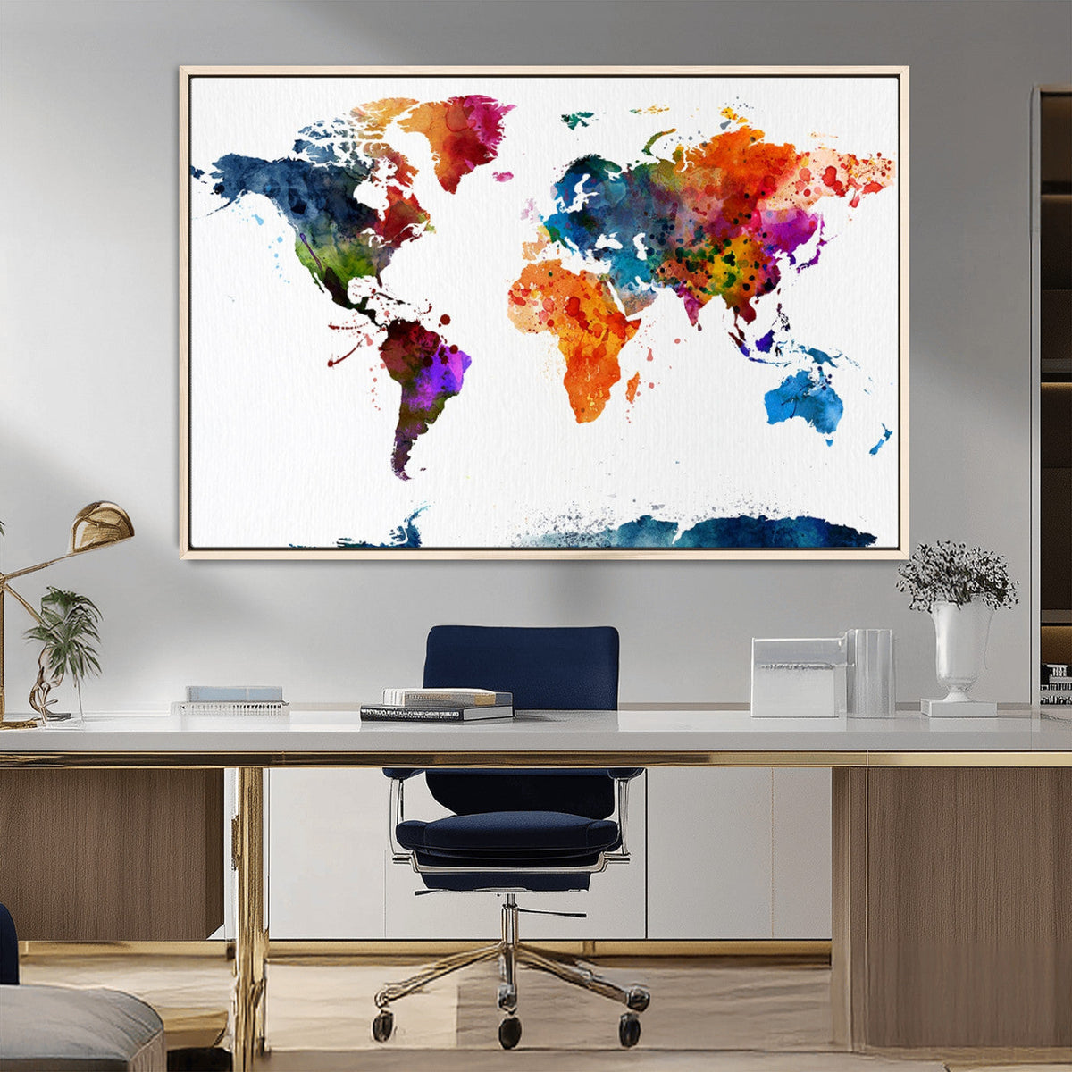 Bold Colorful World Map Canvas Print | Detailed Map of the World Wall Art