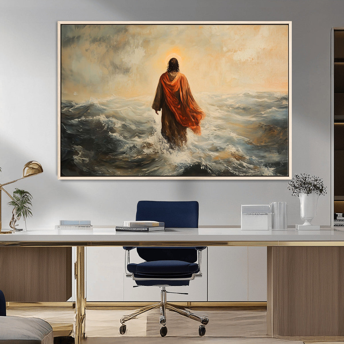 Jesus Walking on Water, Christian Wall Art, Jesus Christ Oil Painting Style Print