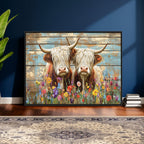 Cute Highland Cow Canvas Wall Art - Rustic Farmhouse Decor