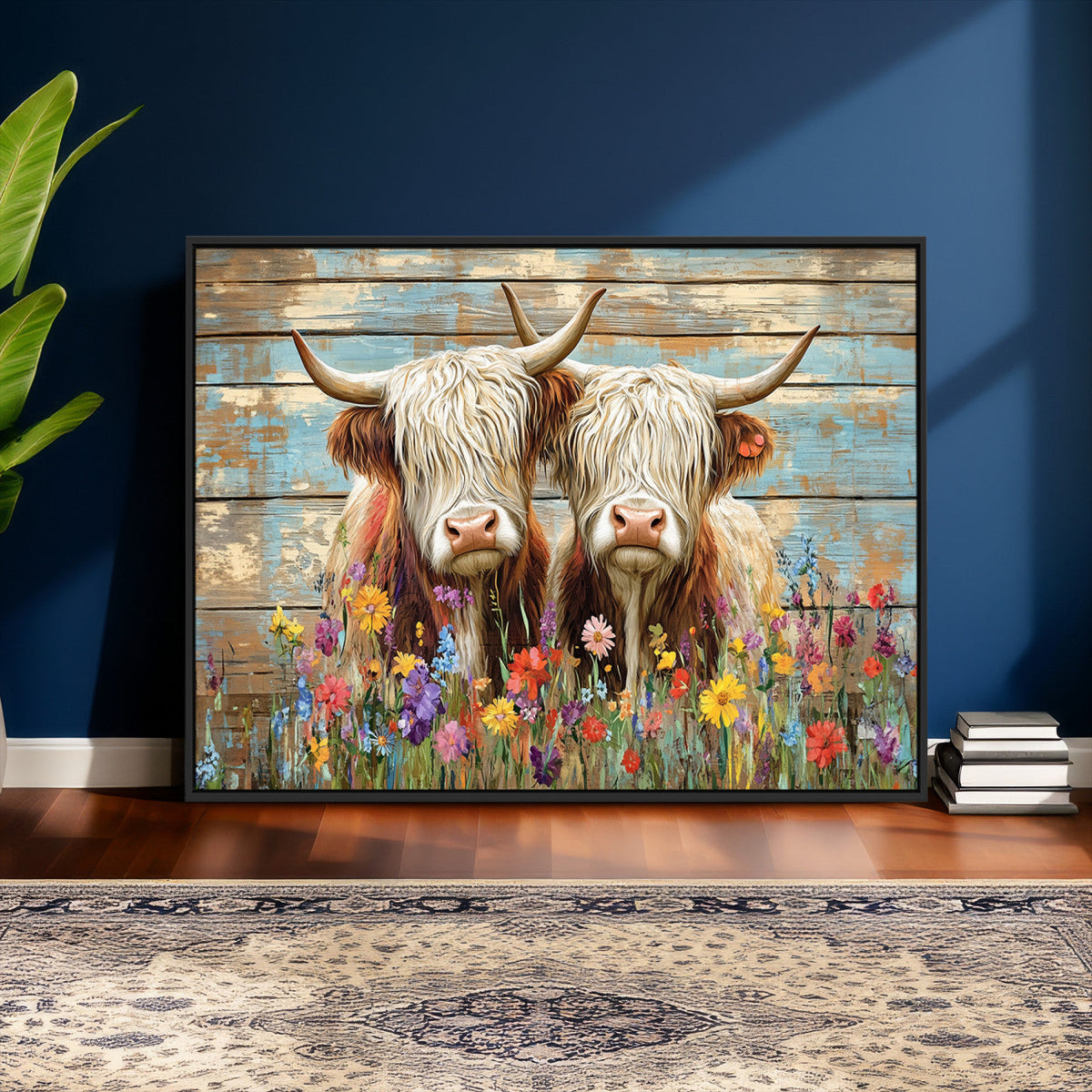 Cute Highland Cow Canvas Wall Art - Rustic Farmhouse Decor