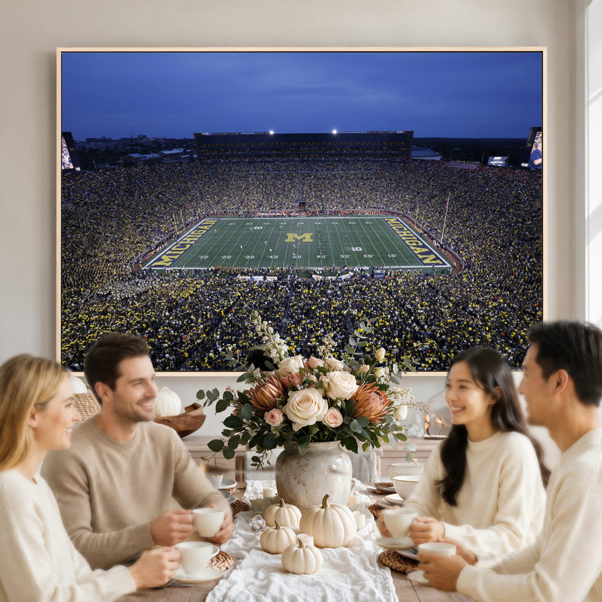 University of Michigan Wolverines Football Team Print, Ann Arbor, Home Bar Wall Decor