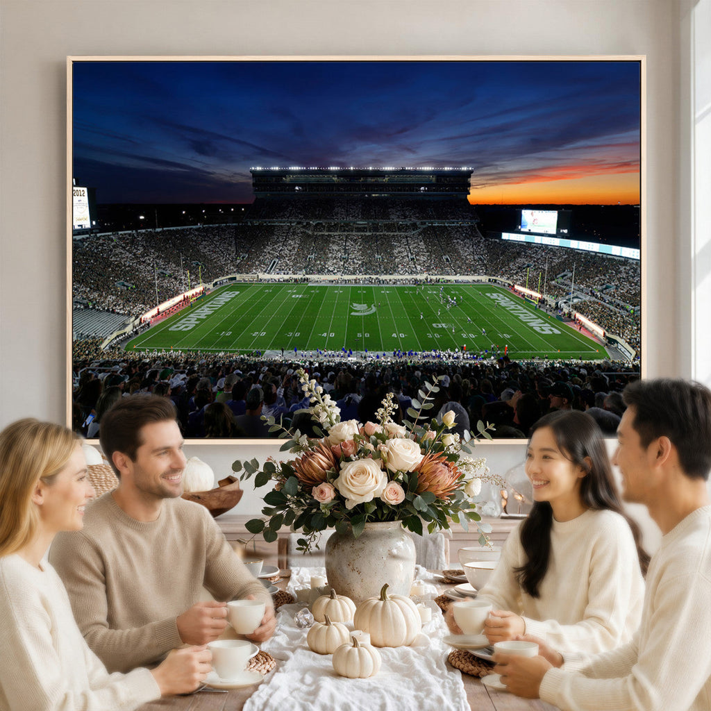 Michigan State Spartans Football Team Print, East Lansing, Home Bar Wall Decor