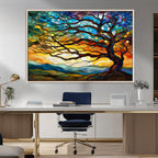 Vibrant Mosaic Tree of Life Wall Art, Stained Glass Style Canvas Print