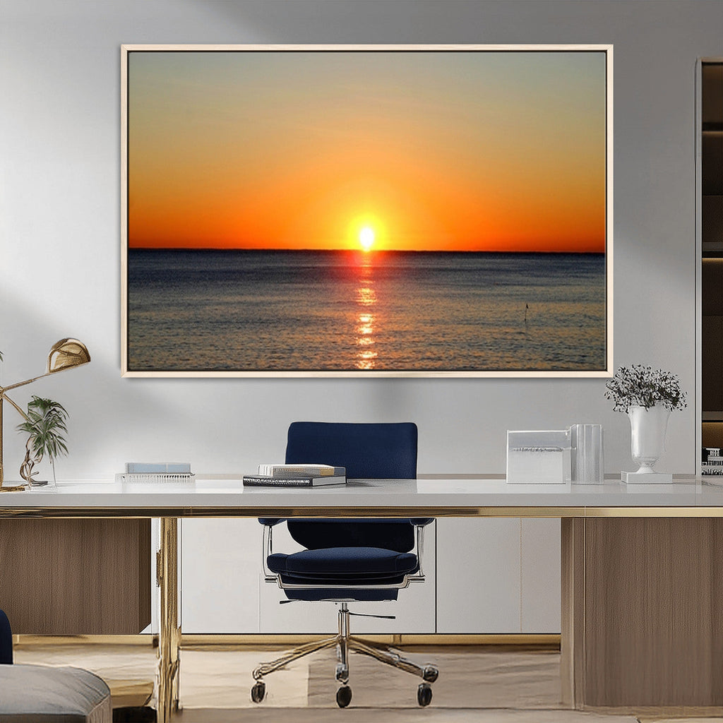 Golden Horizon Sunset Over Ocean Wall Art Canvas Print | Tropical Beach Canvas
