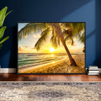 Beach Sunset Canvas Wall Art Print - Tropical Beach Canvas With Palm Trees