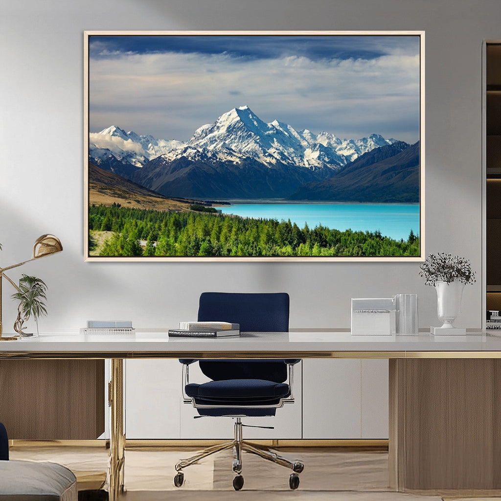 Mount Cook and Lake Pukaki Canvas Wall Art Print | Majestic Snow Capped Peaks