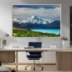 Mount Cook and Lake Pukaki Canvas Wall Art Print | Majestic Snow Capped Peaks