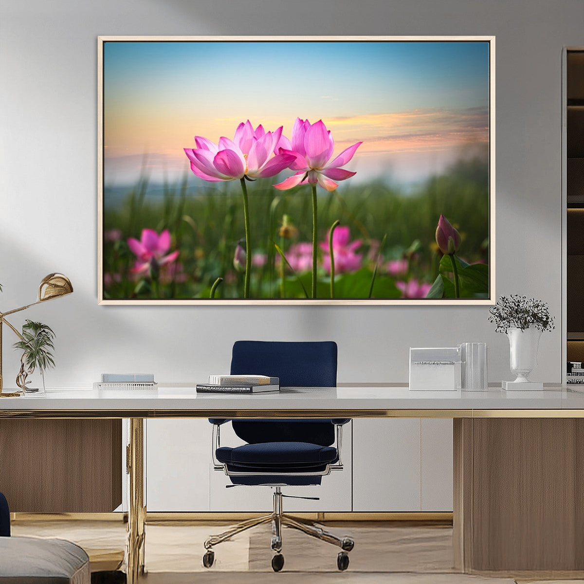Pink Flower on the Mountain Canvas Print, Framed Pink Flower Canvas Wall Art
