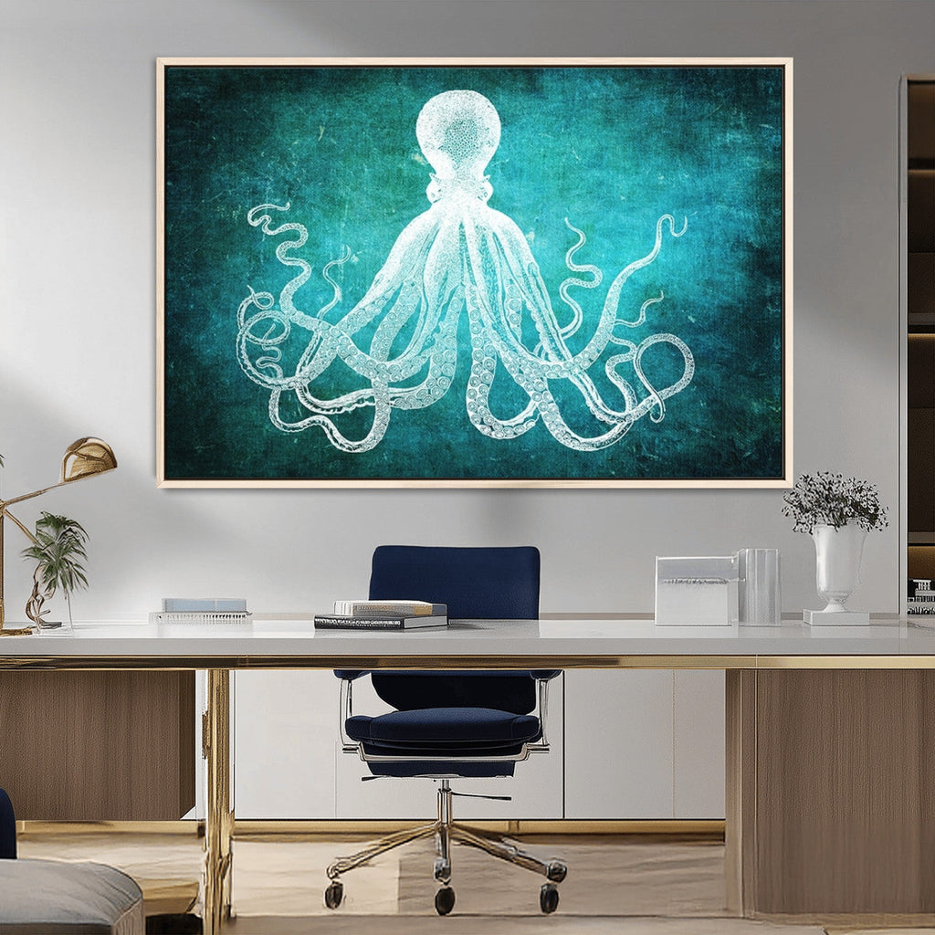 Green Octopus Abstract Wall Art Canvas Print