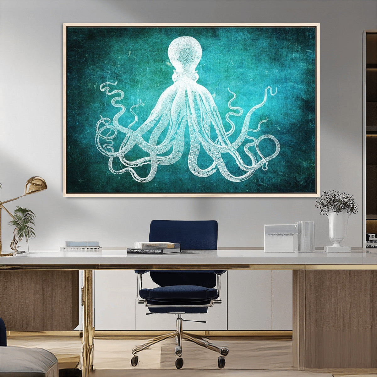 Green Octopus Abstract Wall Art Canvas Print