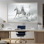 Large Wall Art Canvas Print, Beautiful Running White Horses