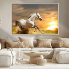 Large Wall Art Galloping White Horse at Sunset Canvas Print