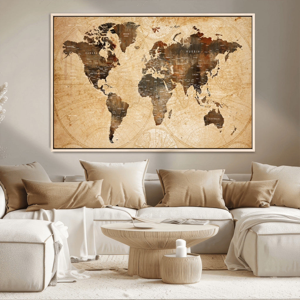 Push Pin World Map Canvas Print | Framed Travel Tracker Wall Art