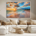 Sunset Beach Canvas Wall Art | Tropical Triptych Seascape Print