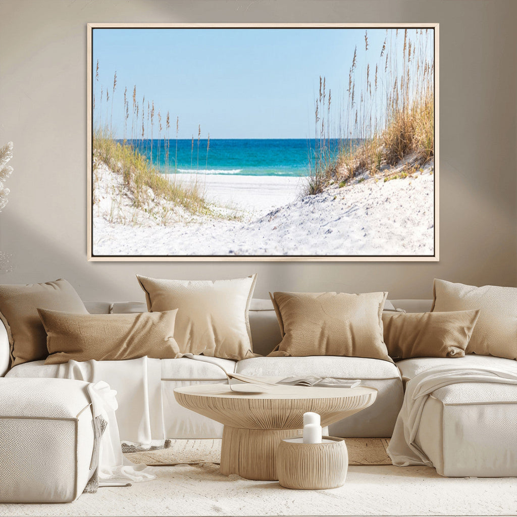 Serene Coastal Dune Path with Ocean View, 3-Panel Beach Canvas Wall Art