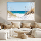 Serene Coastal Dune Path with Ocean View, 3-Panel Beach Canvas Wall Art