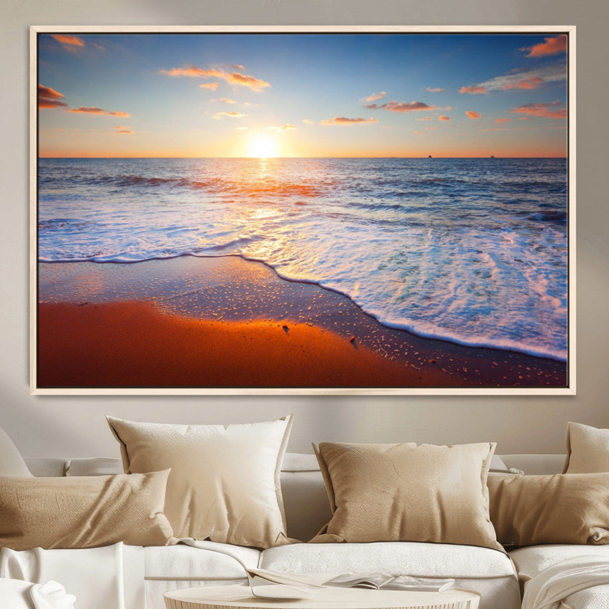 Ocean Beach Wall Art, Coastal Sunset Tropical Island Seascape Canvas Print