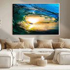 Ocean Wave at Sunset Canvas Art, Large Wall Print of Vibrant Surfing Wave