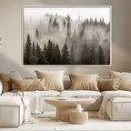 Foggy Mountain Wall Art | 3-Panel Foggy Forest and Mountain Landscape Canvas Print