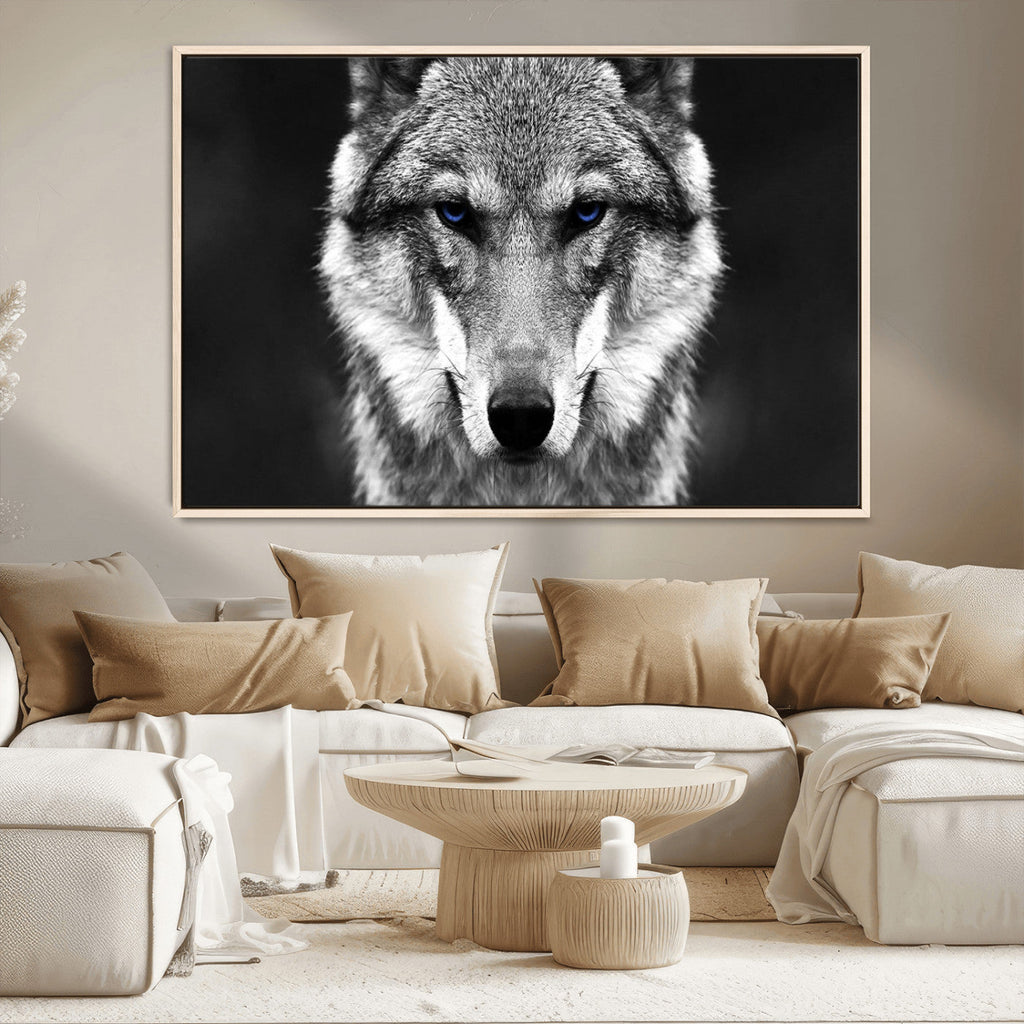 Black and White Wild Wolf Wall Art Canvas Print