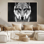 Black and White Wild Wolf Wall Art Canvas Print
