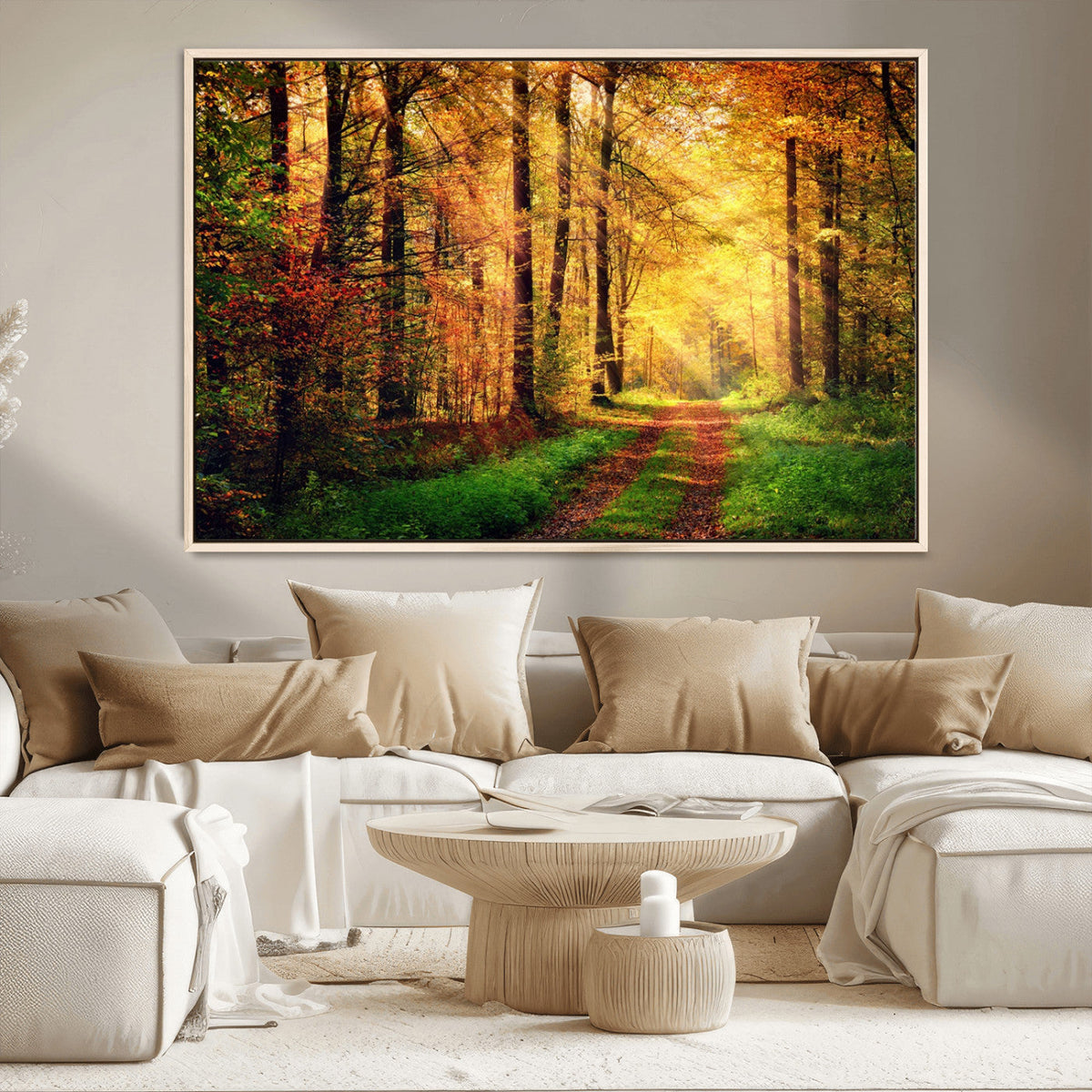 Sunlight Through Trees Wall Art Canvas Print | Autumn Forest Wall Art