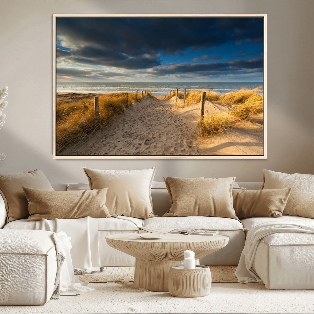 Ocean Beach Dark Clouds Wall Art Canvas Print