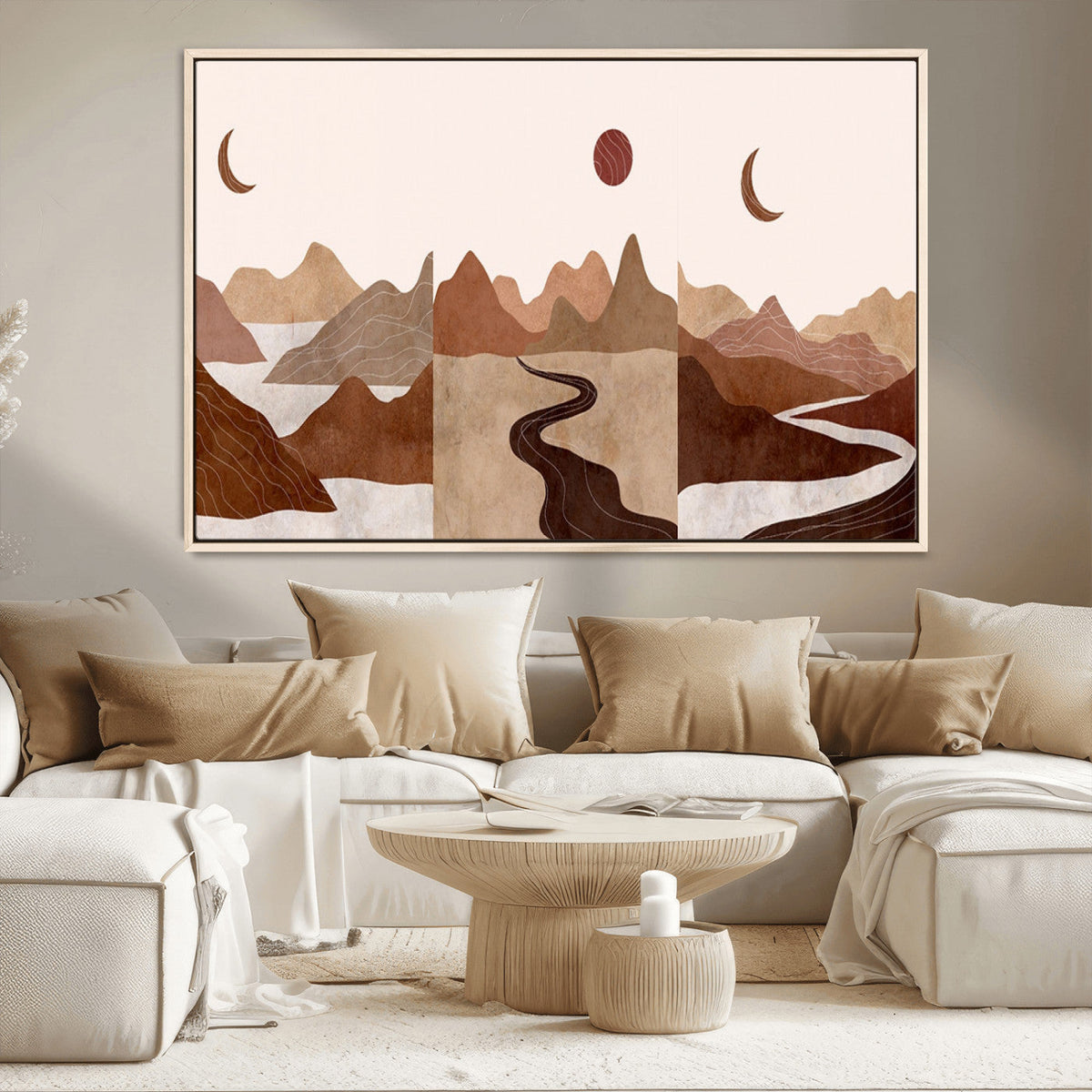 Boho Wall Art Canvas Print Set | Mid-Century Bohemian Wall Artwork, Boho Neutral