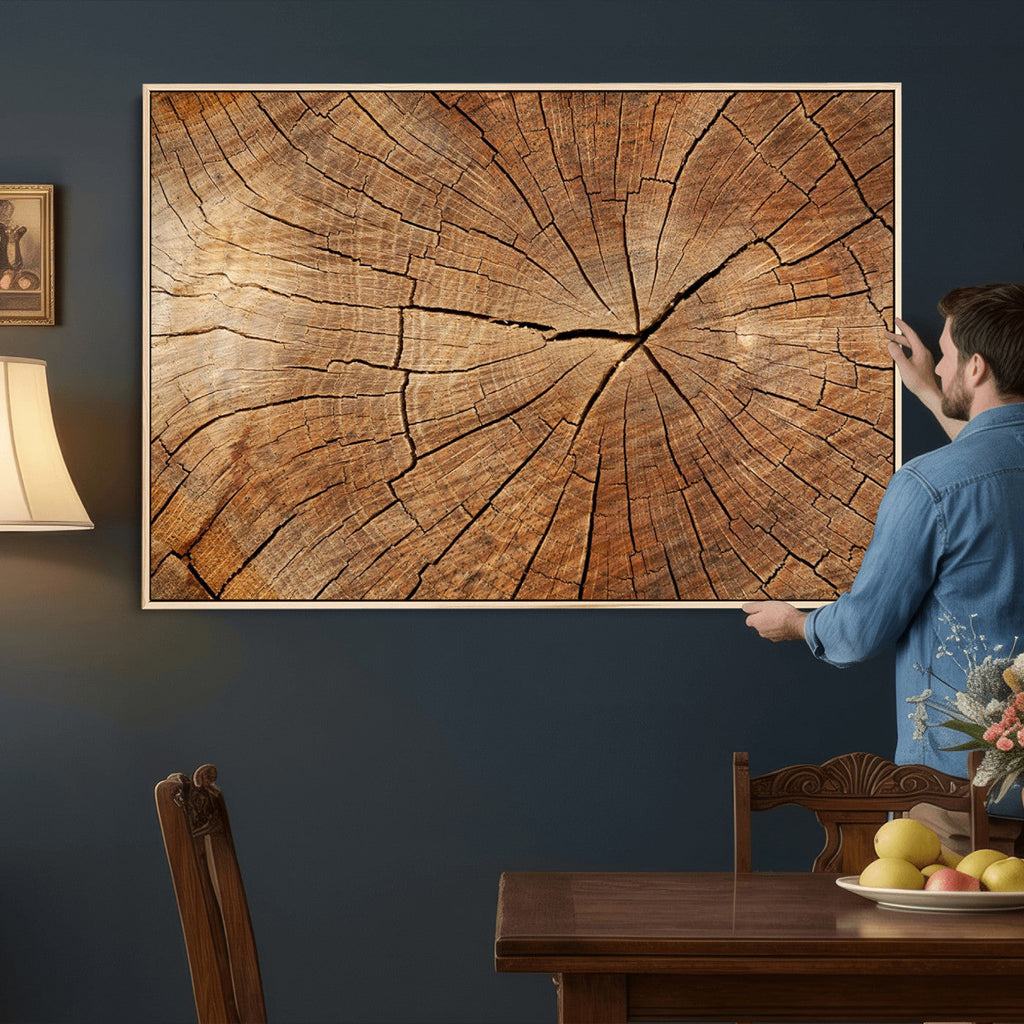 Tree Ring Canvas Art, Rustic Wood Grain Wall Art, Tree Slice Decor for Modern Homes