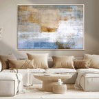 Blue Multi Panel Abstract Wall Art Canvas, Abstract Blue and Gold Canvas Print