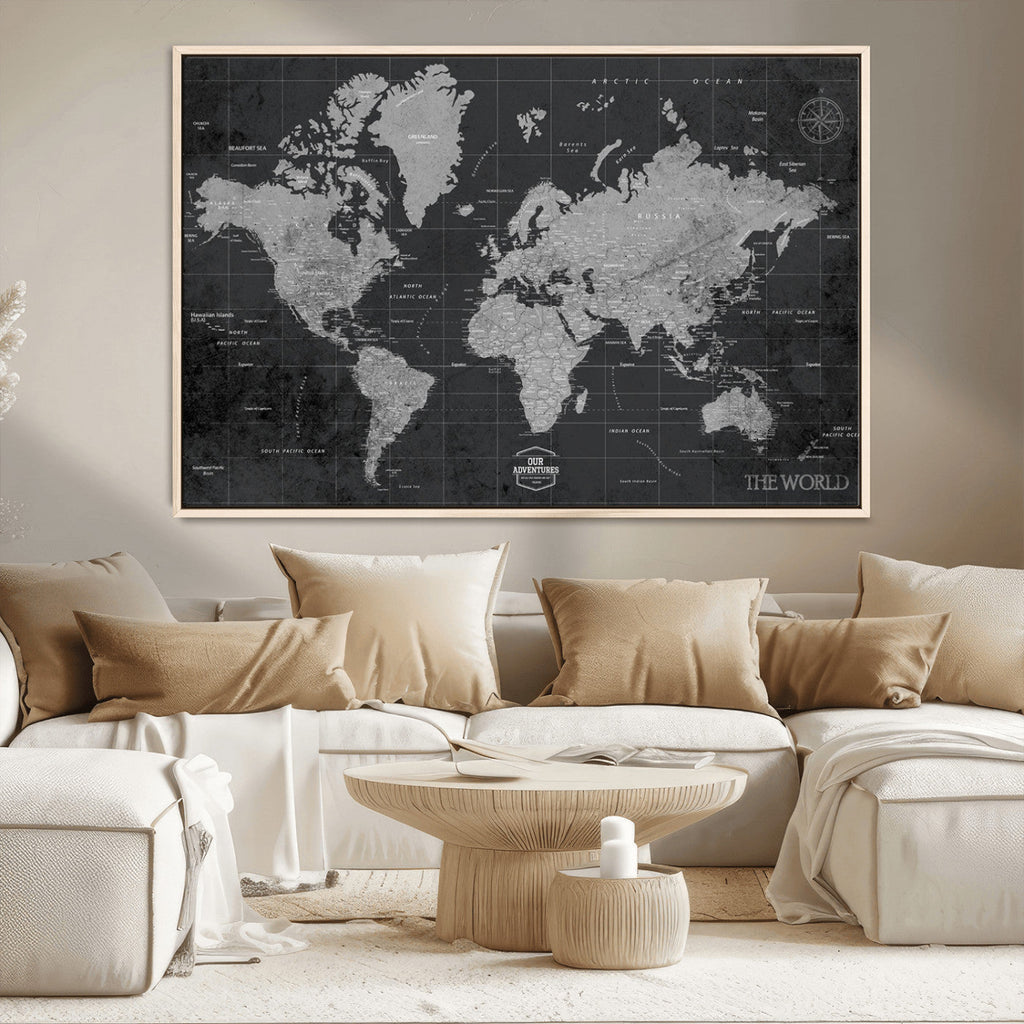 World Map Canvas Print, Detailed Map of the World Wall Art for Home or Office