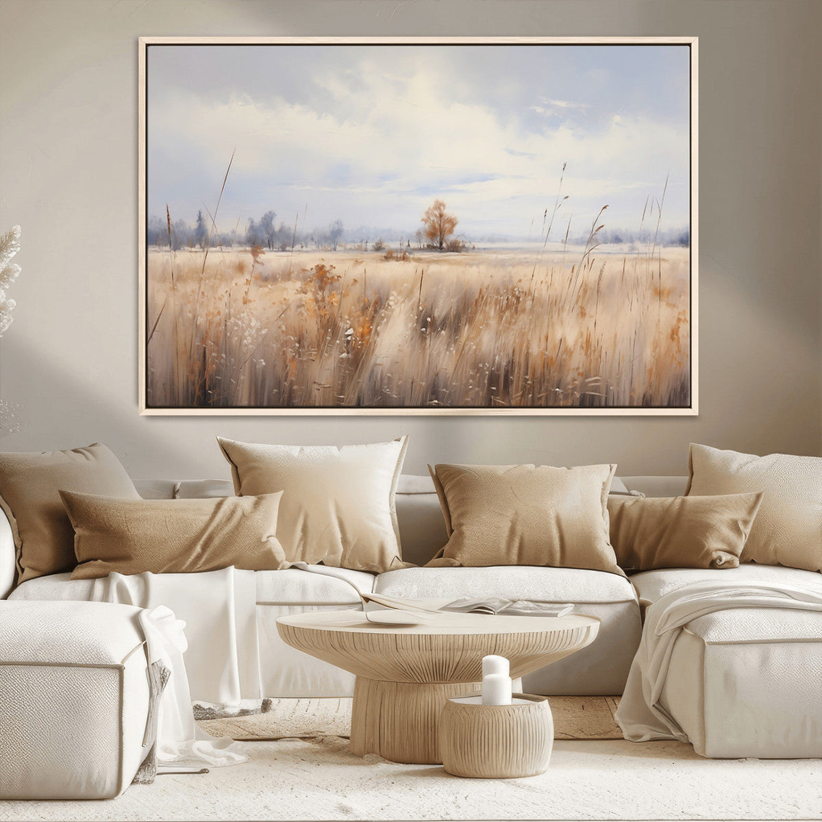 Golden Fields Wall Art Print Canvas | Serene Minimalist Landscape for Farmhouse Decor