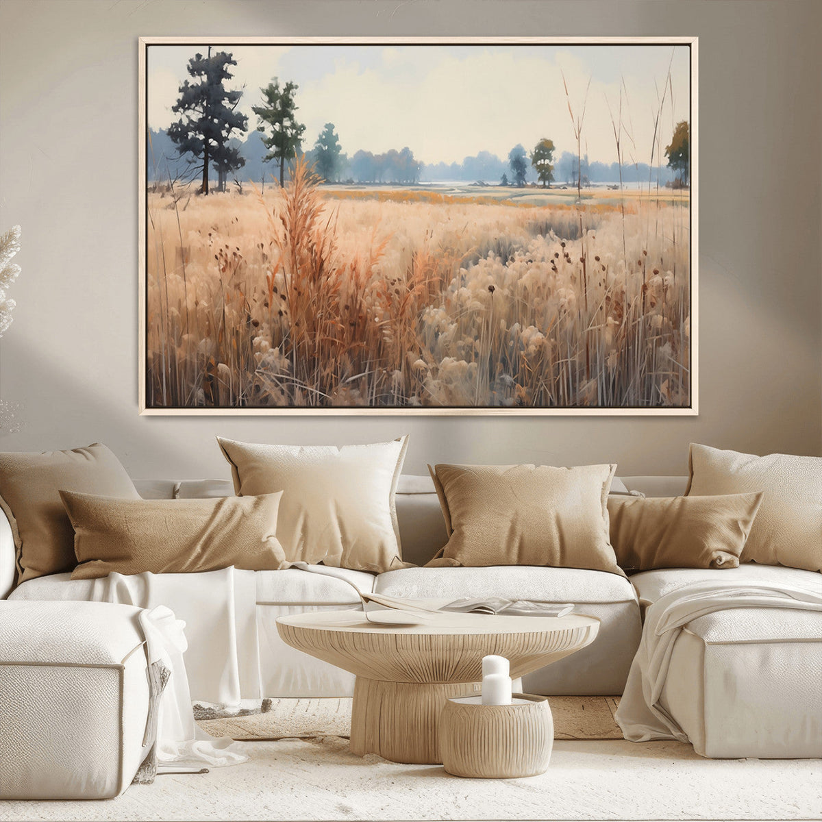 Golden Fields Canvas Wall Art Print | Serene Minimalist Landscape for Modern Decor