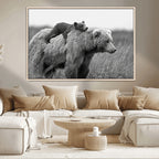 Bear and Cub Wall Art Canvas | Grizzly 399 Bear and Cub Black and White Wildlife Print