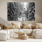 Winter Ski Lift Black and White Canvas Wall Art | Alpine Escape in Minimalist Style