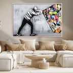 Banksy Art Behind the Curtain Street Wall Art Canvas Print | Urban Graffiti Style Wall Decor