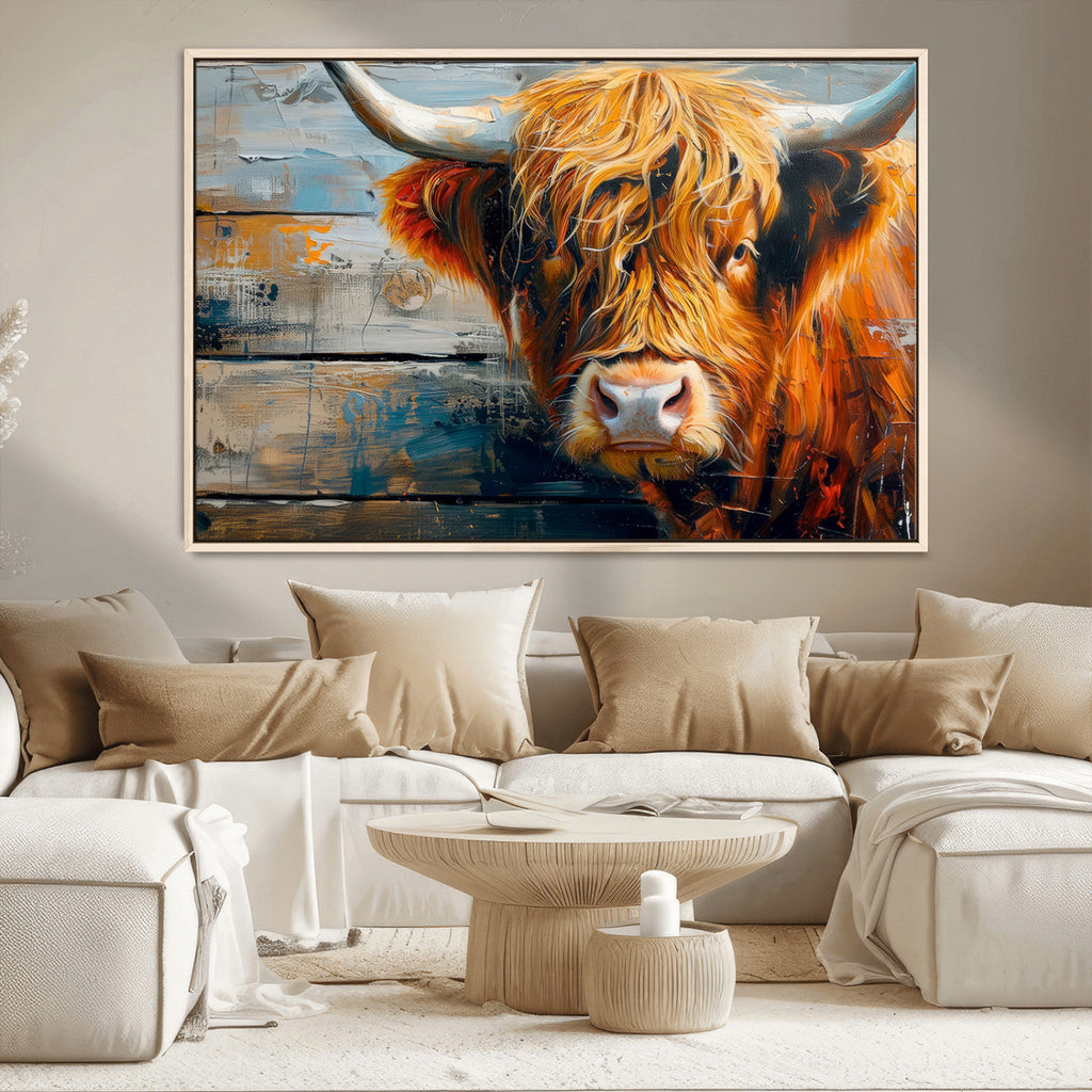 Highland Cow Abstract Canvas Wall Art, Bold Farmhouse Decor