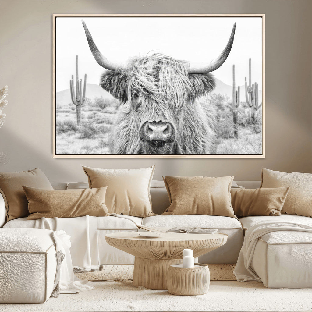 Rustic Charm, Cow Longhorn Black White Bighorn Wall Art