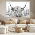Rustic Charm, Cow Longhorn Black White Bighorn Wall Art