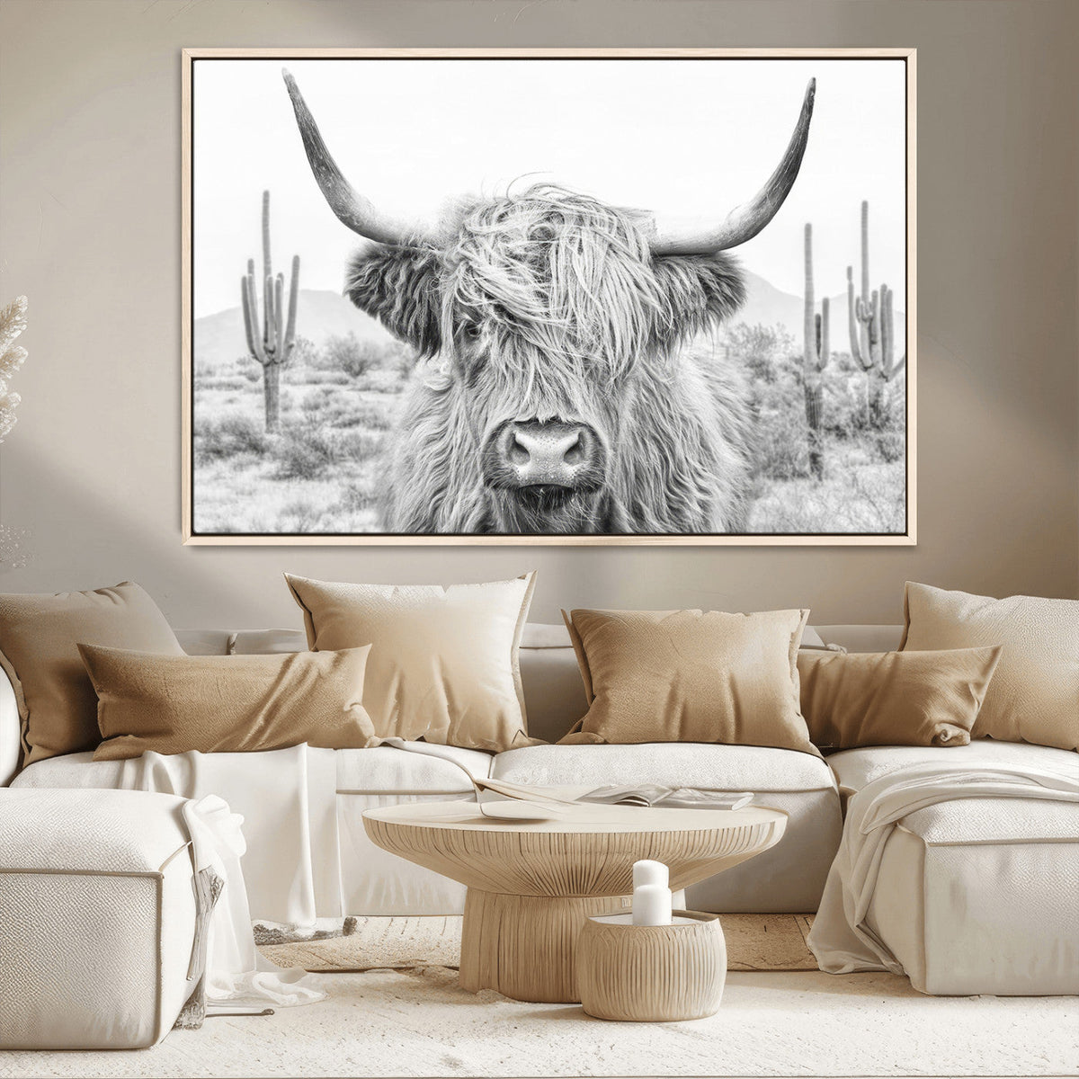 Rustic Charm, Cow Longhorn Black White Bighorn Wall Art